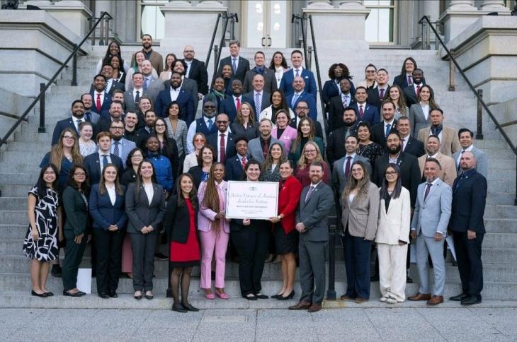 Brandon Schoonover (third row, center) is pictured with fellow participants in the Student Veterans of America Leadership Institute.