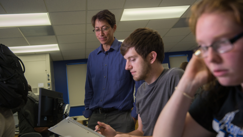 Student learning from professor in math class