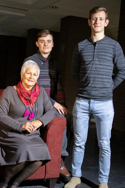 At a recent Scholarship Thank You event, Joe Lange, right, and Nathan Janzen, met with Barb Skogen, sponsor of the Dorothy E. Mundt Lewis Vocal Music Scholarship, which honors her mother.