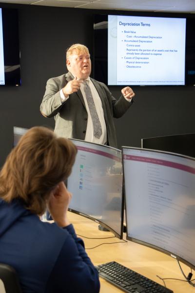 John Robinson in Viterbo classroom