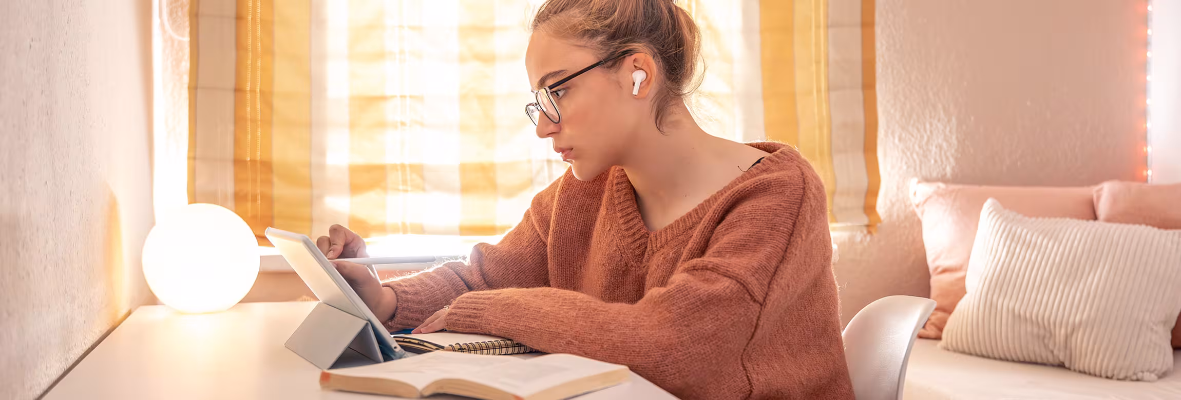 Student learning at home at desk